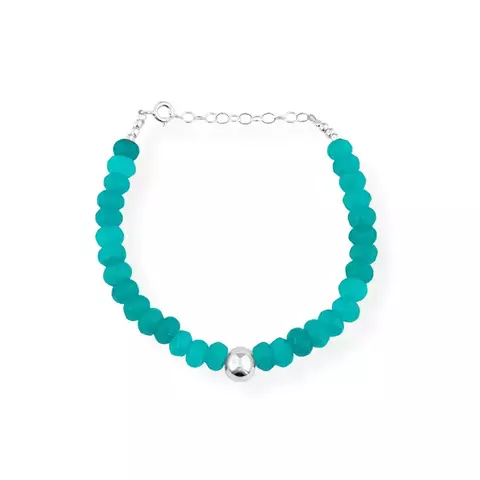 Pulseira de Pedra Jade Amazonita com Bola de Prata