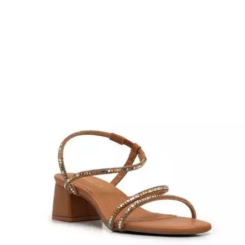 SANDALIA TIRAS STRASS CARAMELO