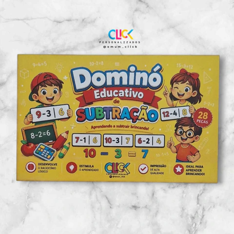 Dominó Educativo de Subtração em MDF com 28 Peças | Click