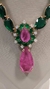 CONJUNTO GOTA CRISTAL COM ZIRCÔNIA VERDE E ROSA LUXO - New Sellena Semijoias 