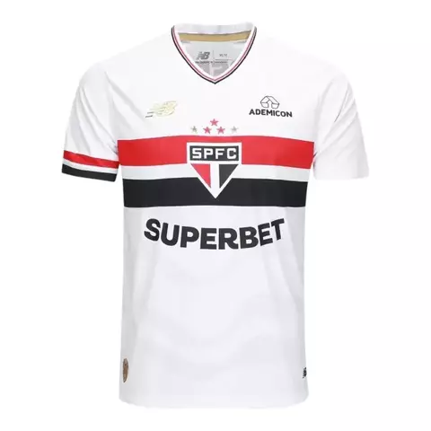 Camisa São Paulo I 25/26 - Torcedor New Balance Masculina - Branca com detalhes em vermelho e preto - comprar online