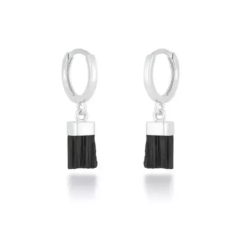 Brinco Argola Click Pedra Natural Turmalina Negra Bruta Prata 925 - comprar online