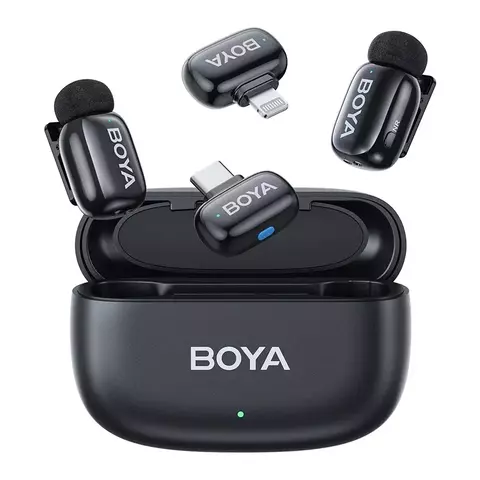 Microfone sem fio boya mini-12 lapela android/ios preto tipo-c e iluminação sm