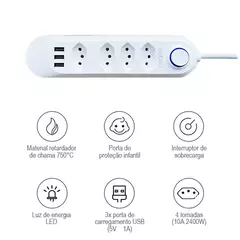 Regra tomada - tomada usb,2m,tomada,filtro de linha,plug,extensão tomada,extensão de tomada e - Kliko