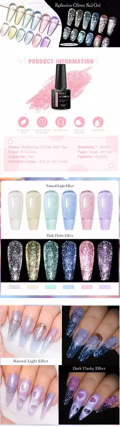 MEET ACROSS 7ml Translucidez Gel Reflexivo Esmalte Reflexivo Glitter Semi Perman - comprar online