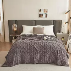 Imagem do Cobertores de flanela de lã coral para camas cor sólida primavera inverno maci