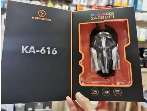 Mouse Gamer Kapbom KA-616 USB com LED 2400 DPI – Alta Performance e Estilo para Seus Jogos