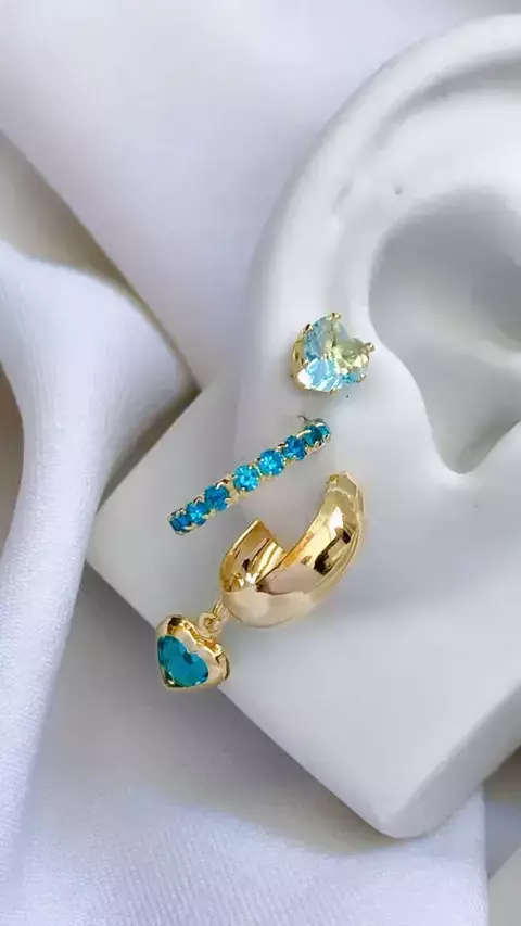 Trio Ponto de Luz Coração, Argola Cravejado e Argolinha Coração Dourado 2026 - comprar online