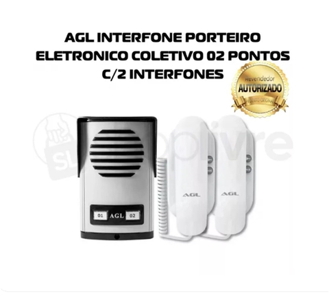 AGL INTERFONE PORTEIRO ELETRONICO COLETIVO 02 PONTOS C/2 INTERFONES