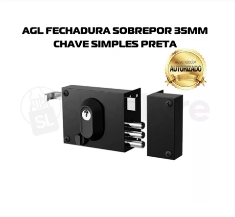 AGL FECHADURA SOBREPOR 35MM CHAVE SIMPLES PRETA