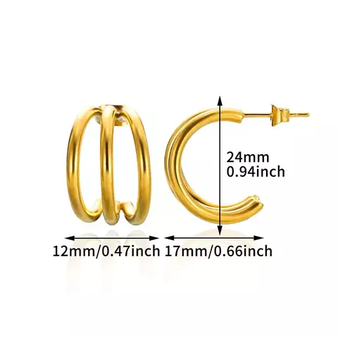 Evvie Golden Triple C – Brincos Dourados 3 Camadas Aço Inox