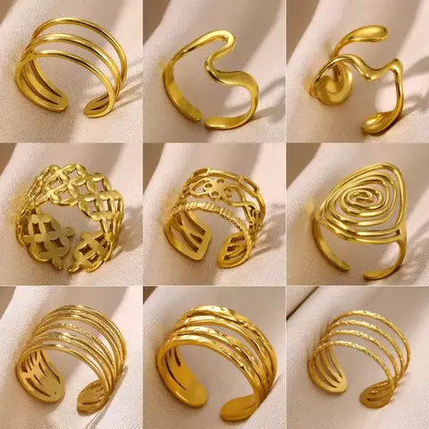 Evvie Infinity Gold – Anel Elegante Superfície Larga Unissex