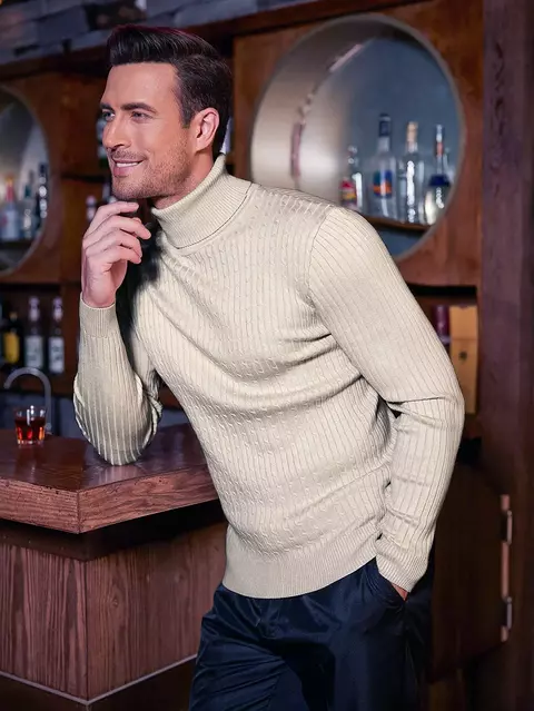 Suéter Slim Fit de Gola Alta com Padrão Vintage - comprar online