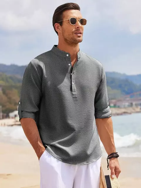 Camisa Casual Masculina Textura Waffle - comprar online