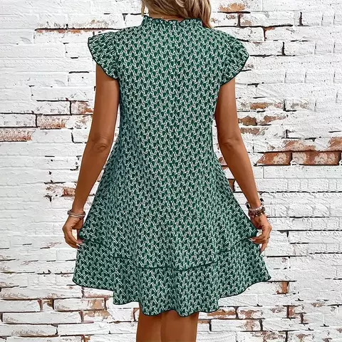 Vestido Elegante Feminino com Decote V e Manga de Lótus – Moda Casual e Sofisticada