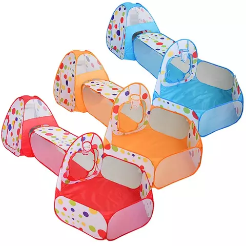 Parquinho Infantil 3 em 1 – Barraca Dobrável com Túneis, Casinha e Piscina de Bolinhas