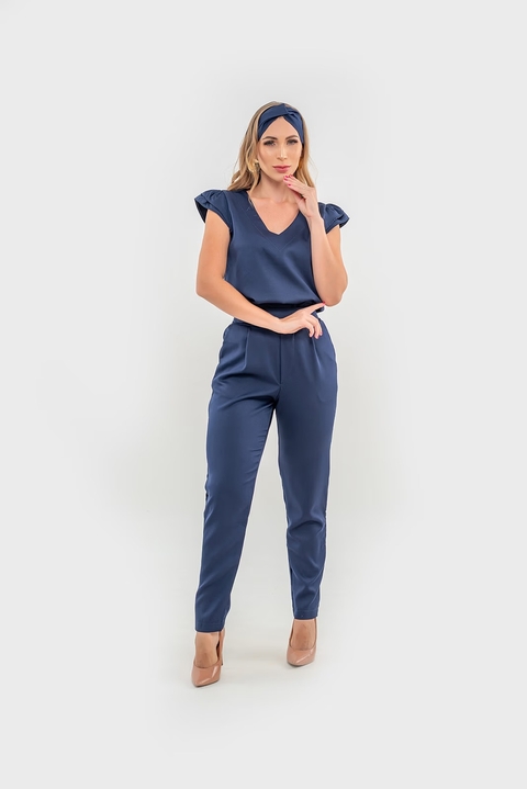 Scrub Sara com Turbante Azul Marinho (Crepe Barbie)