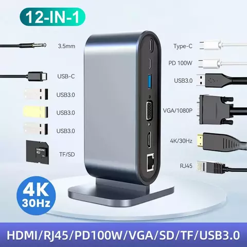 Estação de Encaixe USB-C PD 100W – Hub Tipo C com Saída HDMI
