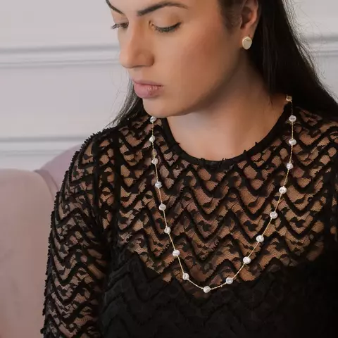 Colar Pérolas Longo Banhado a Ouro 18k