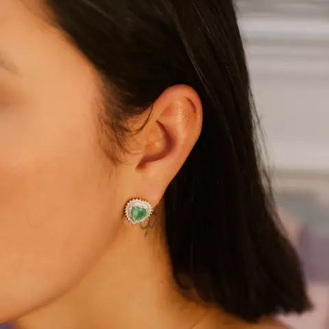 Brinco Coração Turmalina Cravejado Banhado a Ouro