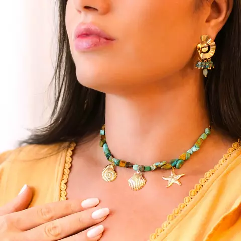 Colar Mar Azul Banhado a Ouro