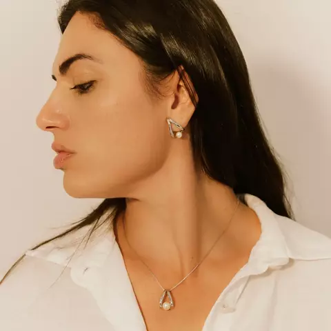 Conjunto Triângulo De Pérola com banho em Ródio