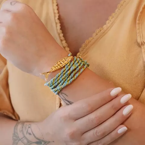 Colar Tecido Trançado Dourado e Peixe Banhado a Ouro