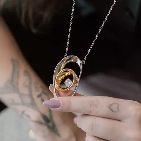 Conjunto de Brinco e Colar c Zircônia em Banho Duplo