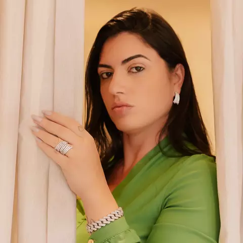 Conjunto de Brinco e Anel Cravejado de Zircônia Banho em Ródio - Tamanho 16