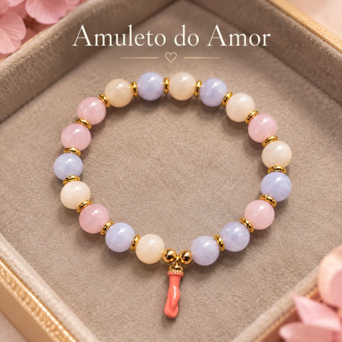 Pulseira de Morganita e Figa - Amuleto do Amor