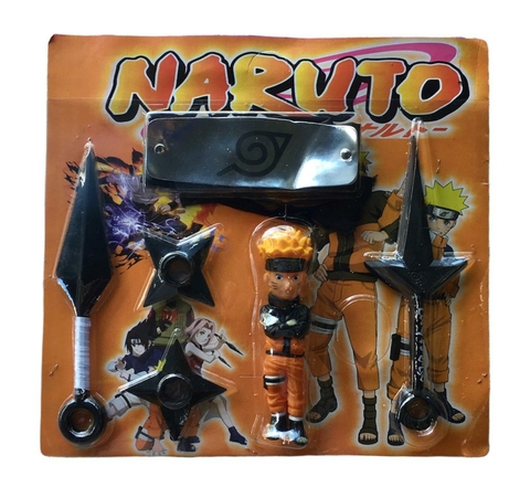 Kit Naruto Boneco + Bandana, Kunai e Shurikens