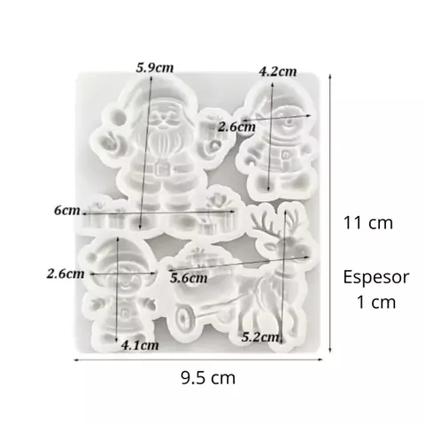 MOLDE SILICONA 4 FIGURAS. PAPA NOEL,RENO Y DUENDES
