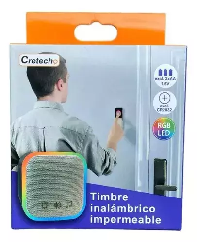 Cretech Dy100494 Timbre Inalámbrico Impermeable Con Luz Led Rgb Color Gris