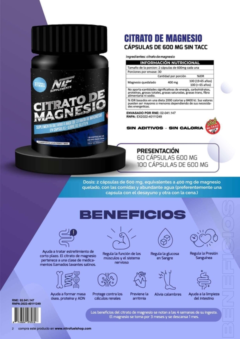 CITRATO DE MAGNESIO x 500 gramos