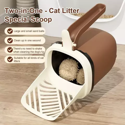 Colher de areia para gatos com armazenamento 3 em 1, conjunto de colher de areia