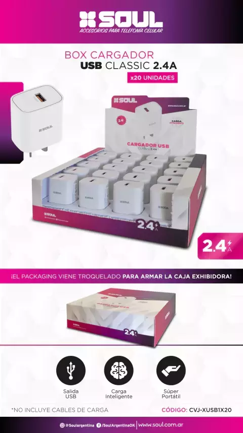Cargador Classic USB 2.4A x unidad - comprar online