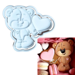 Kit Cortador de Biscoito Pasta Americana Biscuit Ursinho com Balão de Coração CT12282