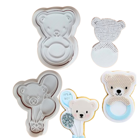 Kit Cortador de Biscoito Pasta Americana Biscuit Chá de Bebê Ursinho Texturizado CT12286