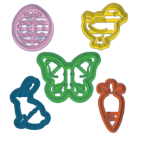 Kit com 5 Cortadores Confeitaria Biscoito, Pasta Americana, Biscui e Massinha de Modelar Pascoa Clássico 2 CT10308