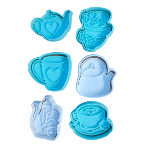 Kit Cortador de Biscoito Pasta Americana Biscuit Xicaras e Bules com Corações CT12275