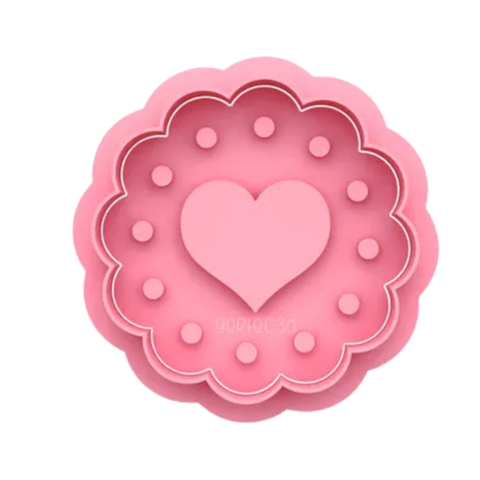 Kit Cortador de Biscoito Pasta Americana Biscuit Redondo com Coração e Prespontos CT12086