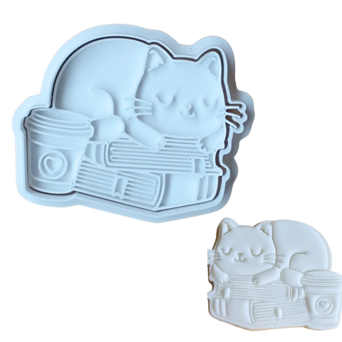 Kit Cortador de Biscoito Pasta Americana Biscuit Gatinho nos Livros com Coração CT12251