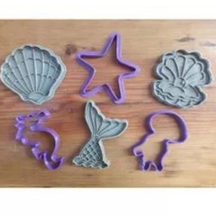 Kit com 6 Cortadores de Biscoito Pasta Americana Biscuit Animais Fundo do Mar CT10638