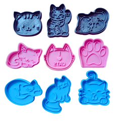 Kit com 9 Cortadores para Biscoito Pasta Americana Biscuit Pet Cat CT10984T