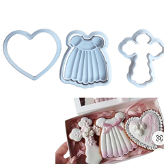 Kit com 3 Cortadores Pasta Americana Biscuit Chá de Bebê Batismo Batizado CT12280