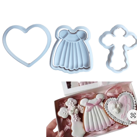 Kit com 3 Cortadores Pasta Americana Biscuit Chá de Bebê Batismo Batizado CT12280