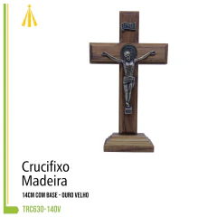 CRUCIFIXO MADEIRA 14CM COM BASE O VELHO - TRC630-14OV
