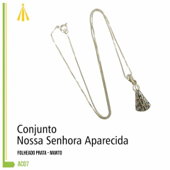 CONJUNTO FOLH A PRATA - NS APARECIDA MANTO STRASS - AC07