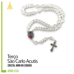 TERÇO CRISTAL 8MM NO CORDÃO - CRISTAL CARLO ACUTS - A006-CCA