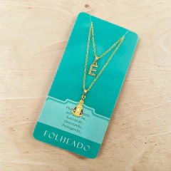 CONJUNTO FOLHEADO NS APARECIDA COM LETRA - E - RE4182-E - comprar online